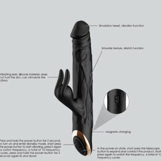 Vibrator Midnight Rabbit, 10 Moduri Thrusting, 10 Moduri Vibratii, Silicon, USB, Negru, 24.5 cm, Glamour