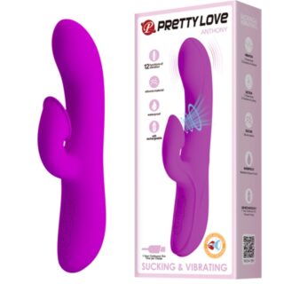 Vibrator Pretty Love Anthony, 12 Moduri Vibratii, 12 Moduri Suctiune, Silicon, USB, Mov, 19 cm