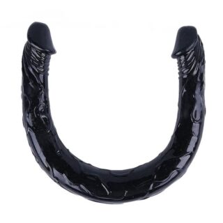 Dildo Dublu Pleasure Link, TPR, Negru, 43 cm