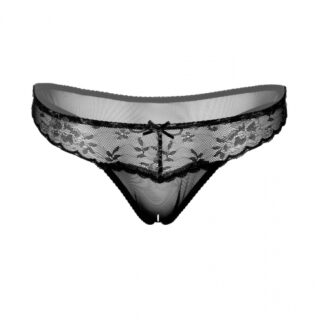 Bikini Crotchless Dantela Florala Neagra S/M