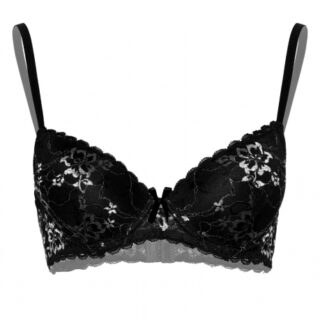Sutien Sexy Dantela Florala Cupe Intarite Negru