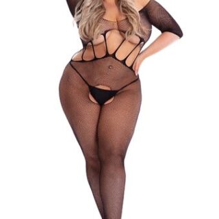 Amplify Crotchless Body Black, Pink Lipstick - XL-3XL