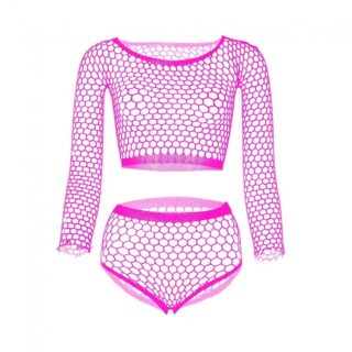 Set 2 Piese Fishnet, Roz Neon, S-L