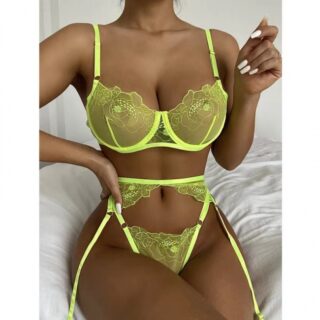 Set 3 Piese Lenjerie, Verde Neon - S