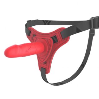 Strap-on cu Dildo Realist, Silicon, Rosu