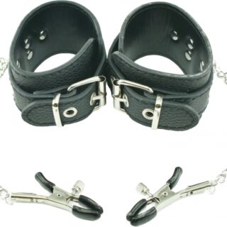 Set Fetish Night Catuse cu Clame pentru Sfarcuri, Piele Ecologica, Negru