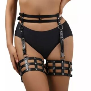 Sistem Harness Sexy Thighs, Piele Ecologica, Negru, S-L, JGF Lingerie