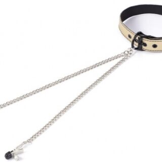 Zgarda cu Clame pentru Sfarcuri Fetish Play, Auriu/Negru