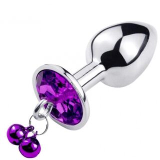 Dop Anal Metalic cu Clopotei Ring My Bells, Argintiu/Mov, Medium, 8 cm