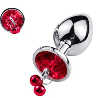 Dop Anal Metalic cu Clopotei Ring My Bells, Argintiu/Rosu, Medium, 8 cm