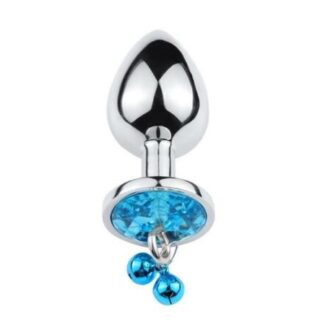 Dop Anal Metalic cu Clopotei Ring My Bells Small, Argintiu/Albastru, 7 cm