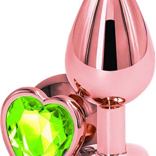 Dop Anal Brilliant Anal Plug Medium, Rose Gold, Piatra Verde Deschis