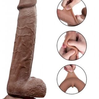 Dildo Collin Sliding&Bendable, TPE Strat Dublu, Caramel, 23.5 cm