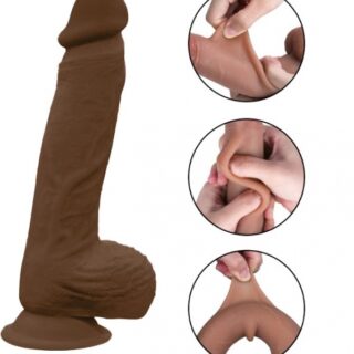 Dildo Fram Sliding&Bendable, TPE Strat Dublu, Maro, 20.5 cm