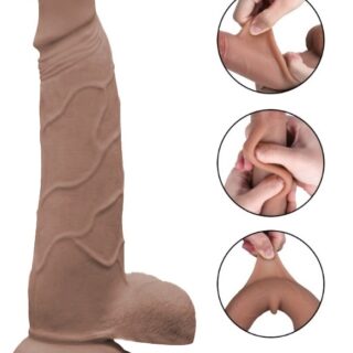 Dildo Evan Sliding&Bendable, TPE Strat Dublu, Caramel, 22 cm