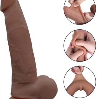 Dildo Grey Sliding&Bendable, TPE Strat Dublu, Caramel, 22 cm