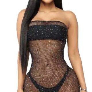 Rochie Mini Elastica cu Strasuri, Negru, S/M