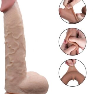 Dildo Edan Sliding&Bendable, TPE Strat Dublu, Natural, 24 cm
