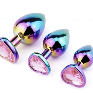 Set Lovely 3 Dopuri Anale, Heart Shape, Piatra Roz