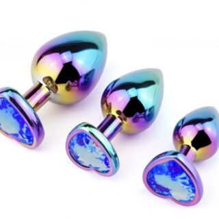 Set Lovely 3 Dopuri Anale, Heart Shape, Piatra Albastra