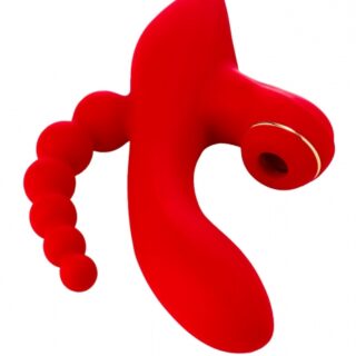 Stimulator Triplu Anna Red Revolution, 7+3 Moduri Stimulatoare, Silicon, USB, Rosu, 20.8 cm