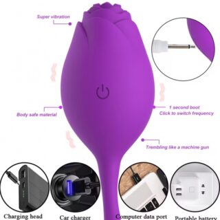 Ou Vibrator Tulip, 10 Moduri Vibratii, Silicon, USB, Mov, 18 cm