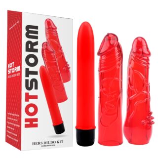 Dildo Kit Hot Storm Hers, Multispeed, ABS+TPE, Rosu