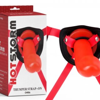 Strap-on Hot Storm Thumper, Soft TPE, Rosu, 20 cm