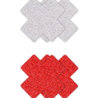 Set 2 Perechi Acoperitoare Sani Pasties Glitter Cross, Argintiu/Rosu
