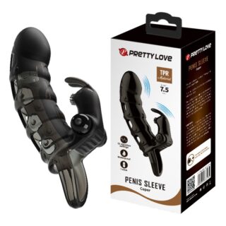 Prelungitor Penis Cuper 10 Moduri Vibratii, +4cm, TPR, Negru