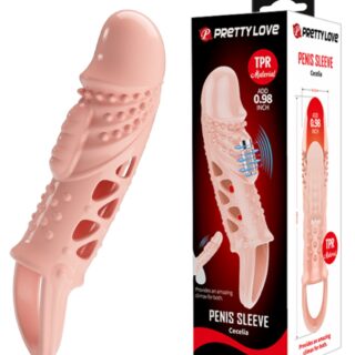 Prelungitor Penis Cecelia cu Vibratii, +2.5 cm, TPR, Natural