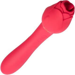 Vibrator Dublu Stimulator Petaly 10 Moduri Vibratii+5 Moduri Licking Silicon USB Rosu