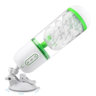 Masturbator Icey cu Suport Handsfree, 9 Moduri Vibratii+3 Moduri Suctiune, Alb/Verde