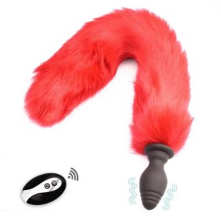 Dop Anal cu Coada,10 Moduri Vibratii, Remote Control, Silicon, USB, Rosu