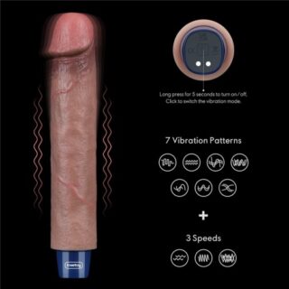 Realistic Vibrator Real Softee, 10 Vibration Modes, Platinum Silicone, USB, Brown, 22.8 cm