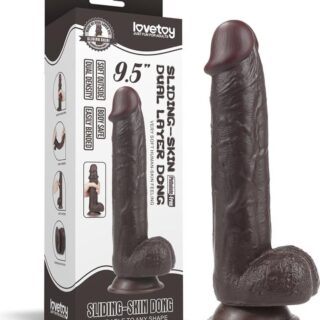 Dildo Realist Sliding-Skin, Ventuza Detasabila, TPE, Maro Inchis, 23 cm