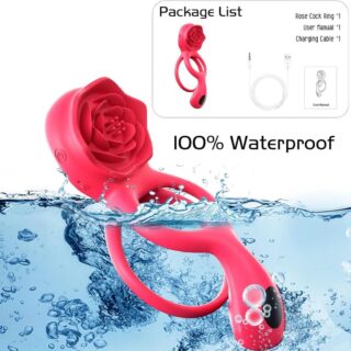 Inel Penis cu  Stimulare  Clitoris si Testicule - Red -Usb