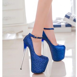 Pantofi Sexy cu platforma -Albastru cu Sclipici